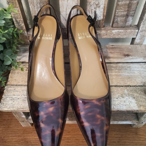 Stuart Weitzman Patent Tortoise Sling Back Wedge Size 6N - Picture 2 of 6